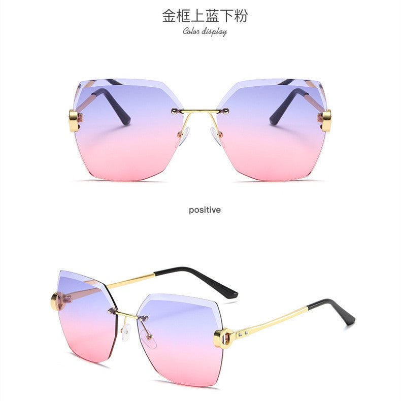 Women's fashion glasses 2024 街拍防紫外线太阳镜女无框水晶切边女士防紫外线太阳镜片
