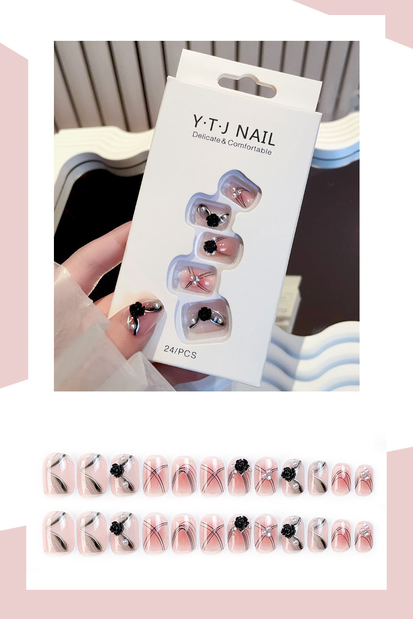 Fashion  nail New Black Camellia Pure Want to Wear Nail Flower Fake Nail Patch Removable Wear Nail Wholesale X80
