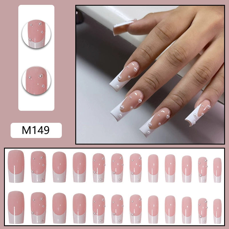 (Hand made nail) European and American long INS style wearable nail patches, fake nail patches, diamond flame heart nail patches, finished product