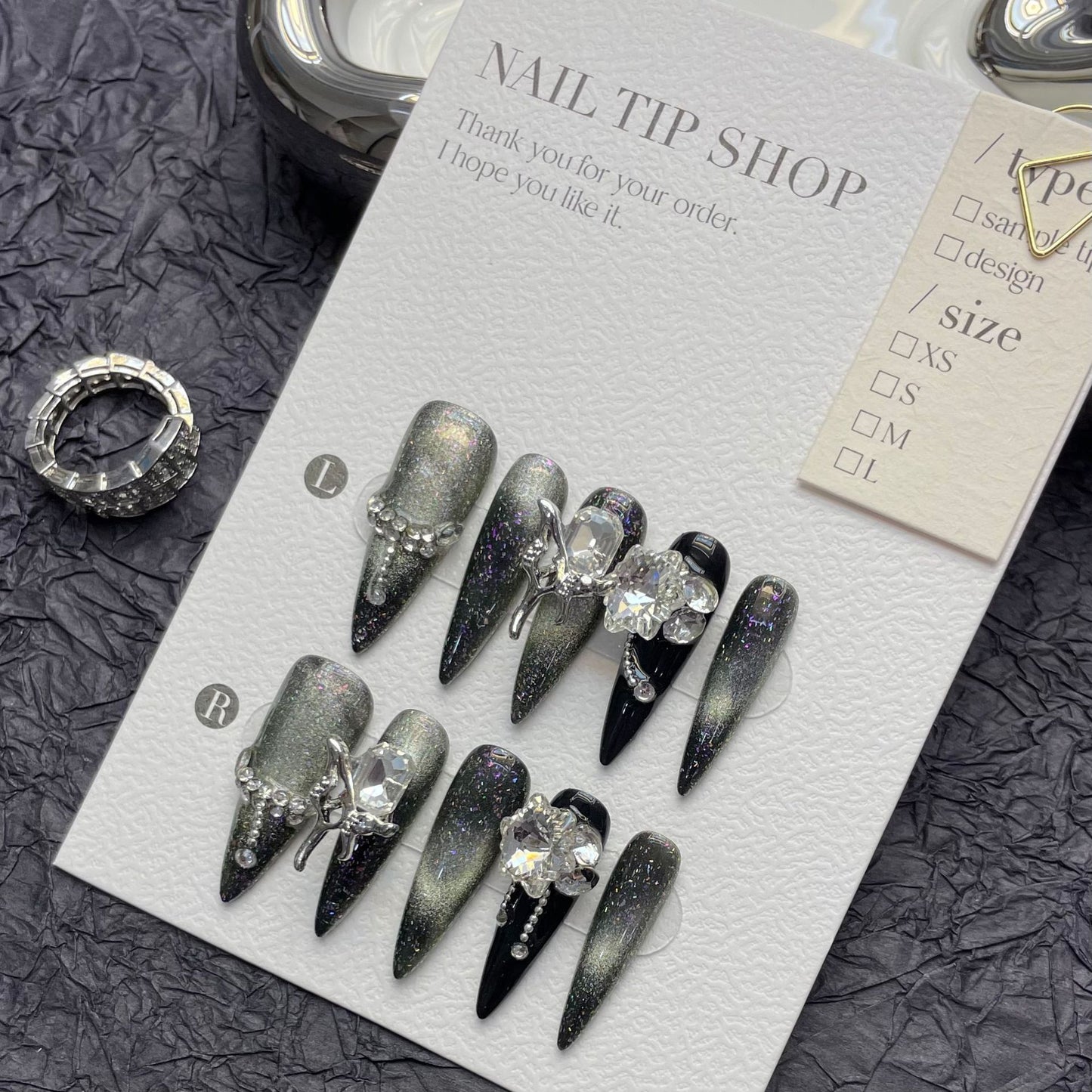 (reusable nail)Shangxin hand-worn armor factory straight hair high-end heavy industry Diablo charm snow long armor hand-made nail art wholesale products.