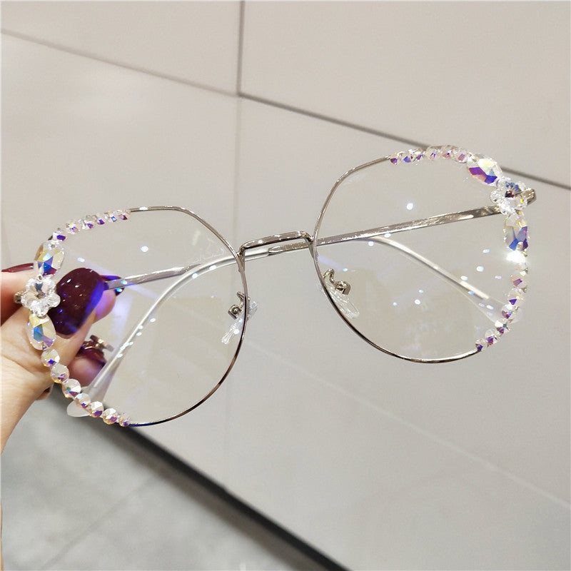 Women's fashion glasses镶钻防蓝光防疲劳眼镜女电脑护目平面无度数玩手机保护眼睛