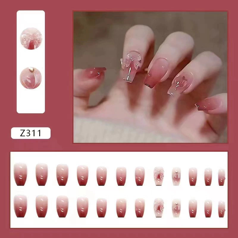 (Hand-made nail) French nail armor long black small fragrance simple white high-grade sense nail piece bride pregnant woman finished product.
