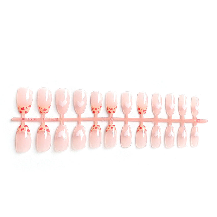 Fashion  nail Wear Armor Nail Stickers Nail Patch Fake Nails Detachable Leopard Print Peach Heart Nail Tip Nail Sticker X16