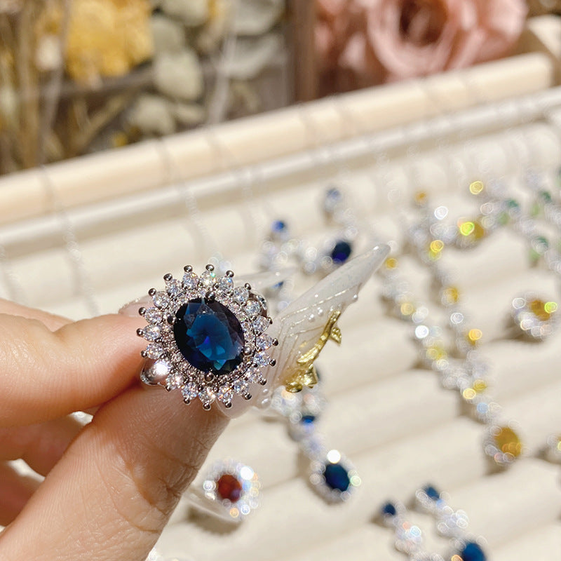山茶直播新款奢华大克拉彩宝戒指 镀18K多切面黄锆太阳花活口指环