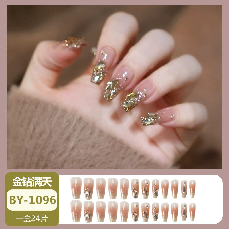 (Hand-made nail) French nail armor long black small fragrance simple white high-grade sense nail piece bride pregnant woman finished product.
