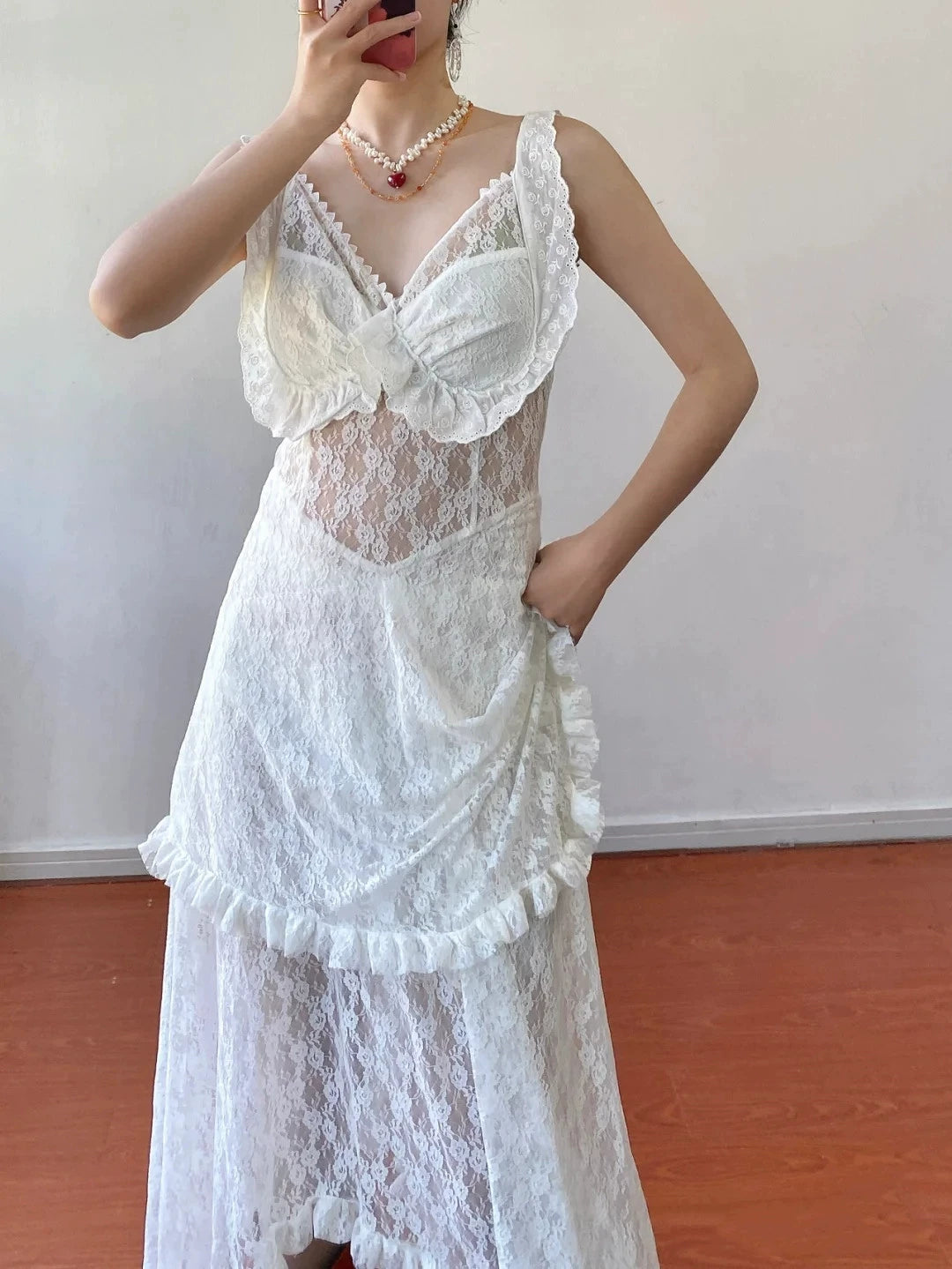 Fashion women's wear Sling Dress Women's Design Sense Niche Lace Sexy Inner Wear Base Dress Seaside Photograph Super Fairy Beach Skirt