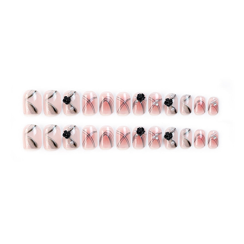 Fashion  nail New Black Camellia Pure Want to Wear Nail Flower Fake Nail Patch Removable Wear Nail Wholesale X80