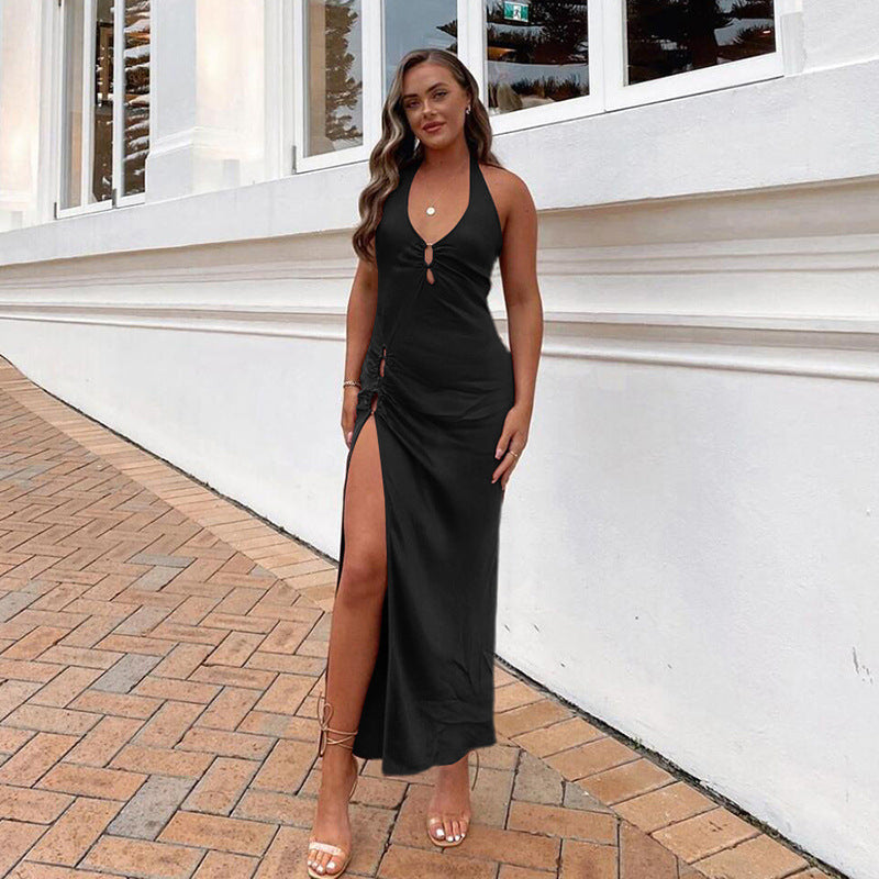 Free shipping Tattoo European and American style 2021 winter new women's clothing neck slim sexy split legs long temperament hip-wrapped dress women