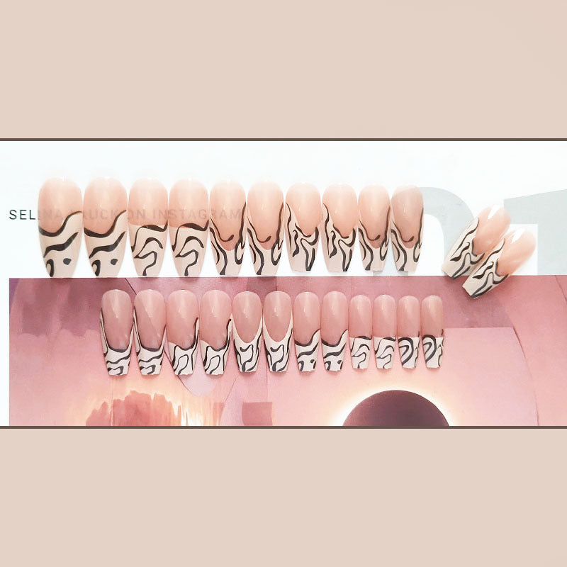 奶咖线条穿戴甲外贸指甲贴片nail美甲片不规则假指甲美甲贴片成品