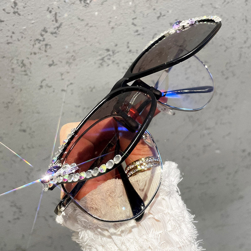 Women's fashion glasses GM水钻近视眼镜墨镜夹片女防晒防紫外线司机偏光太阳镜日夜两