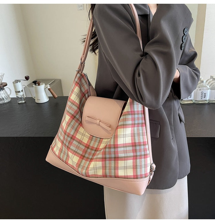 Dopamine Bag Free shipping Tattoo Dopamine plaid large-capacity bag women's 2024 new fashion shoulder bag commuter women's backpack tote bag