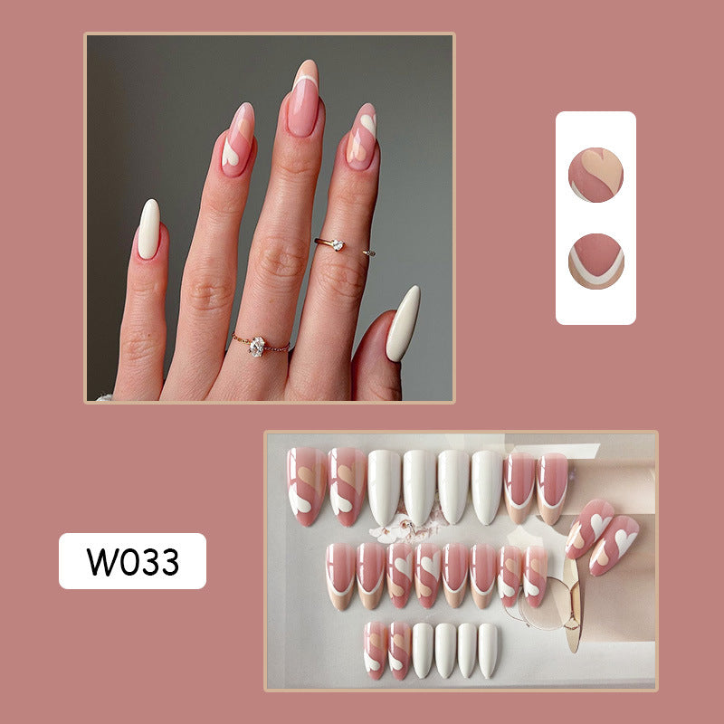 裸粉爱心穿戴甲法式nails 跨境美甲片外贸假指甲长尖甲型美甲贴片