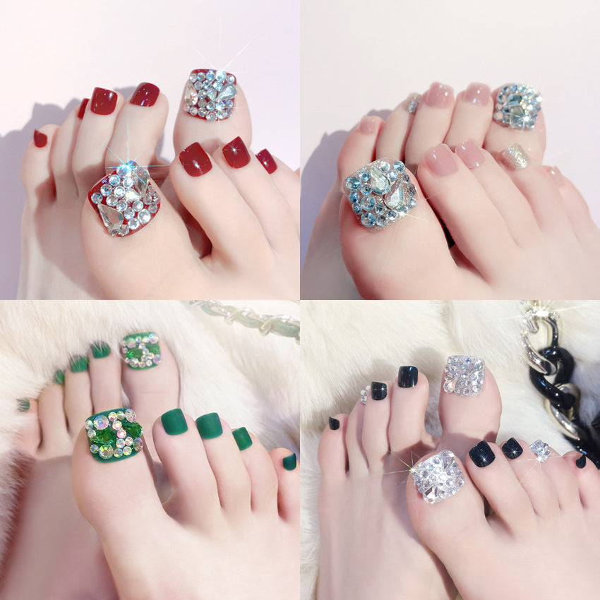 Fashion  nail Wearable Feet Nail Sticker Nail Stickers Feet Nail Sticker Detachable White Rhinestone Fake Nails Toe Nail Finished Product