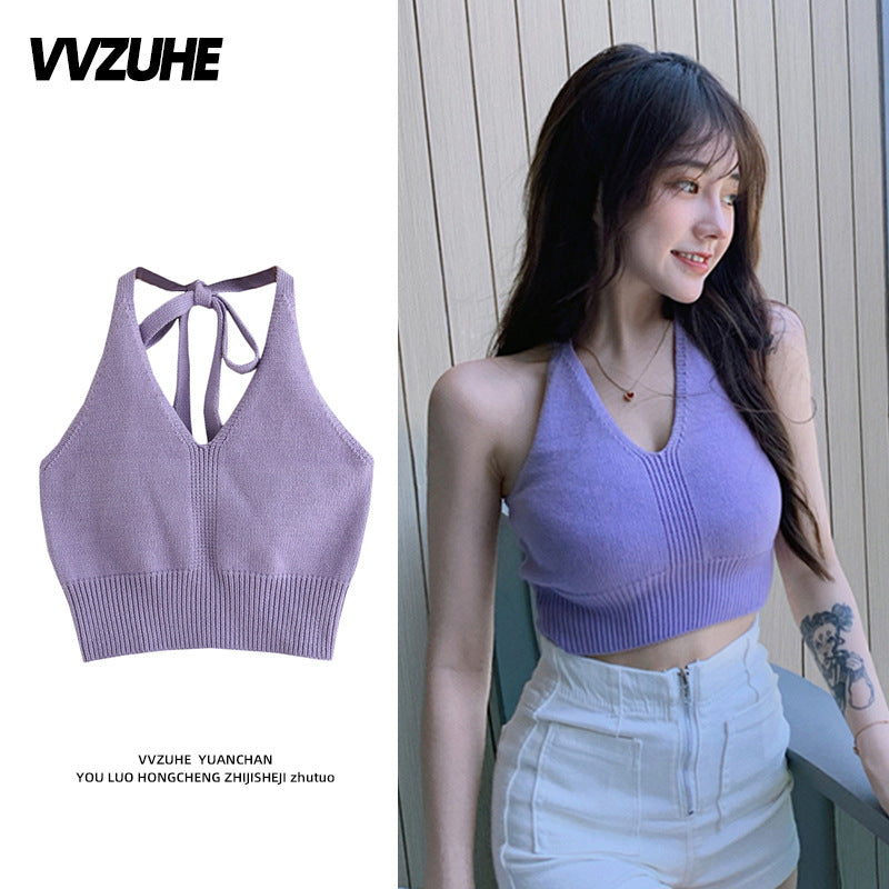 Dopamine tops Free shipping Tattoo Pink Dopamine Wear Seaside Small Suspender Female Sexy Neck Wear Vest Sweet Spicy Thai Top Spice Girl Summer