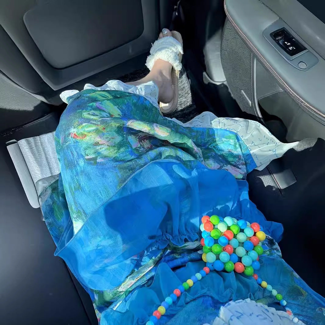Dopamine dress Free shipping Tattoo Platycodon coffee break French sleeveless dress summer dopamine wear irregular design sweet temperament long dress
