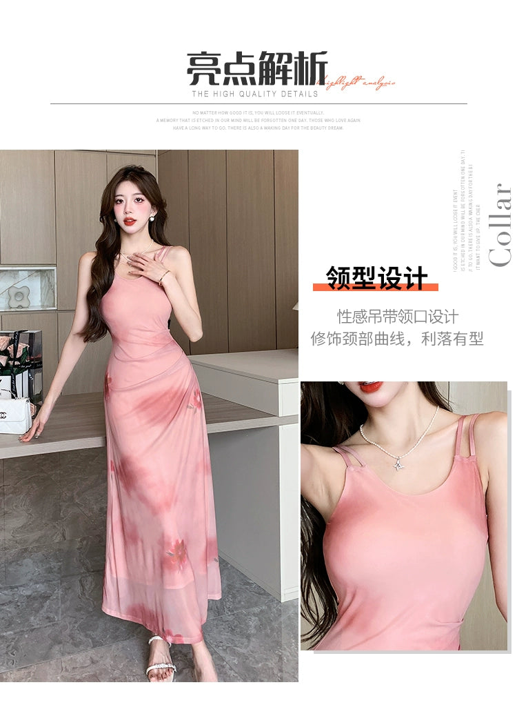 Fashion women's wear Gentle Pink Mori Dress Design Sleeveless Camisole Dress Women's Summer Fashion Tie-Dye A- line Dress