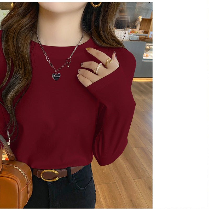 Free shipping Tattoo Crew neck bottoming shirt women's inner wear 2024 early autumn white long-sleeved t-shirt women's modal top outside tops