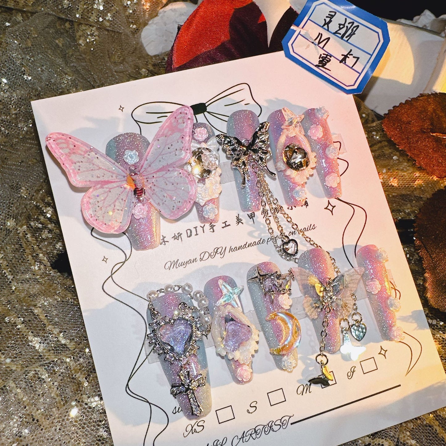 (Hand-Made Nail) Yan Yan Handmade Nail Real Shot Dream Girl Spirit Sweet Cute Hot Girl Gradient Internet Hot Personality Wear Nail
