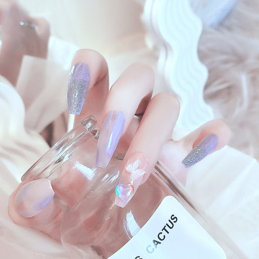 Fashion  nail Pure Want to Wear Nail Art Butterfly Ice through Love Fake Nail Patch Removable Wear Nail Wholesale Nail Art X74