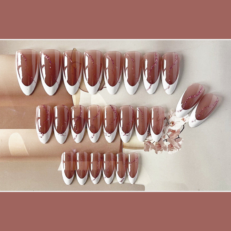 粉闪法式穿戴甲欧美nails 跨境美甲片外贸假指甲长尖甲型美甲贴片