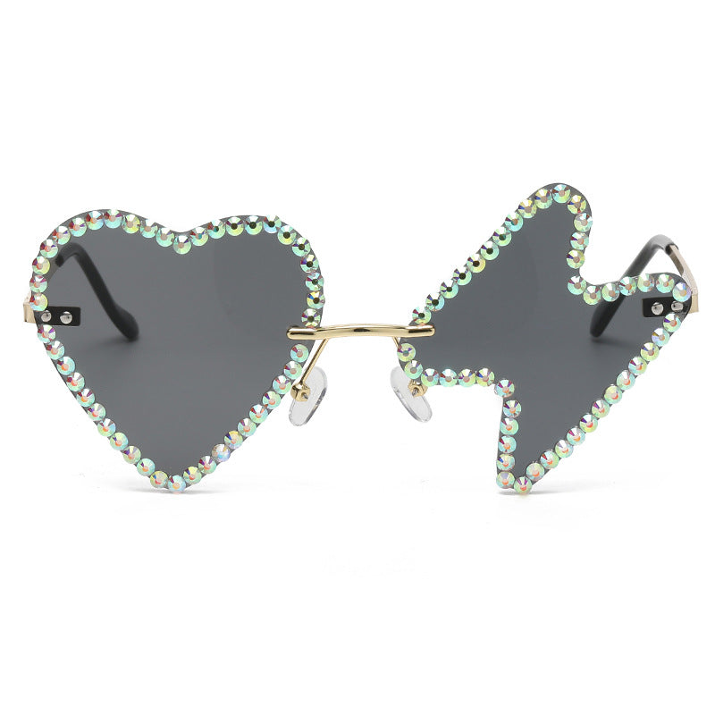 Women's fashion glasses 跨境太阳镜女欧美个性无框镶钻金属水钻墨镜舞会派对搞怪嘻哈眼镜