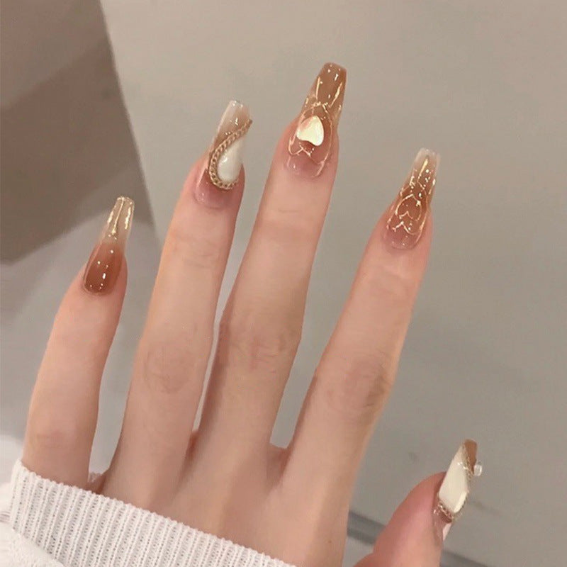 熔岩爱心穿戴甲钻款指甲贴片链条美甲片渐变假指甲美甲贴片成品甲
