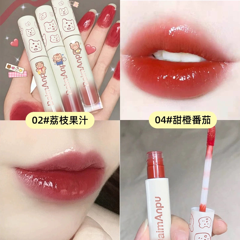 小熊口红唇釉镜面水光玻璃唇蜜持久不掉色沾杯学生显白流行嘟嘟唇口红
