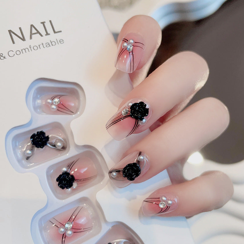 Fashion  nail New Black Camellia Pure Want to Wear Nail Flower Fake Nail Patch Removable Wear Nail Wholesale X80