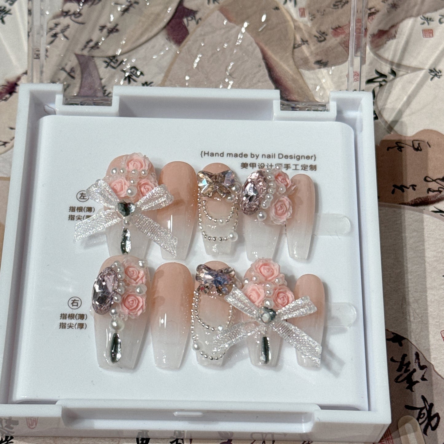 Handmade Wear Nail Rose Manor Steel Ball Diamond Ribbon Bow Nail Nail Stickers