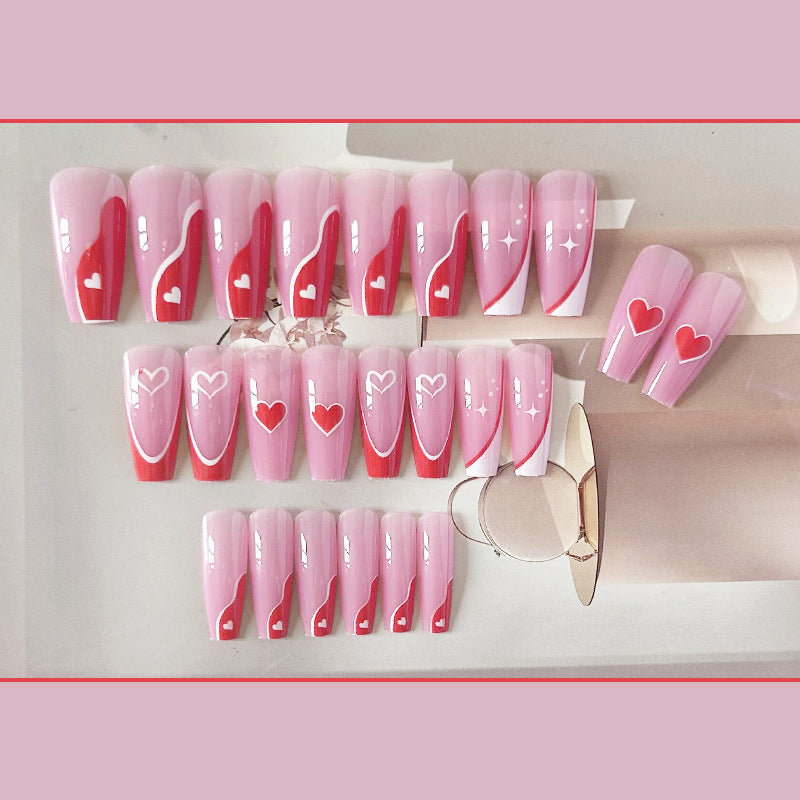 红白爱心穿戴甲粉色nails 星星跨境美甲片外贸假指甲长甲美甲贴片