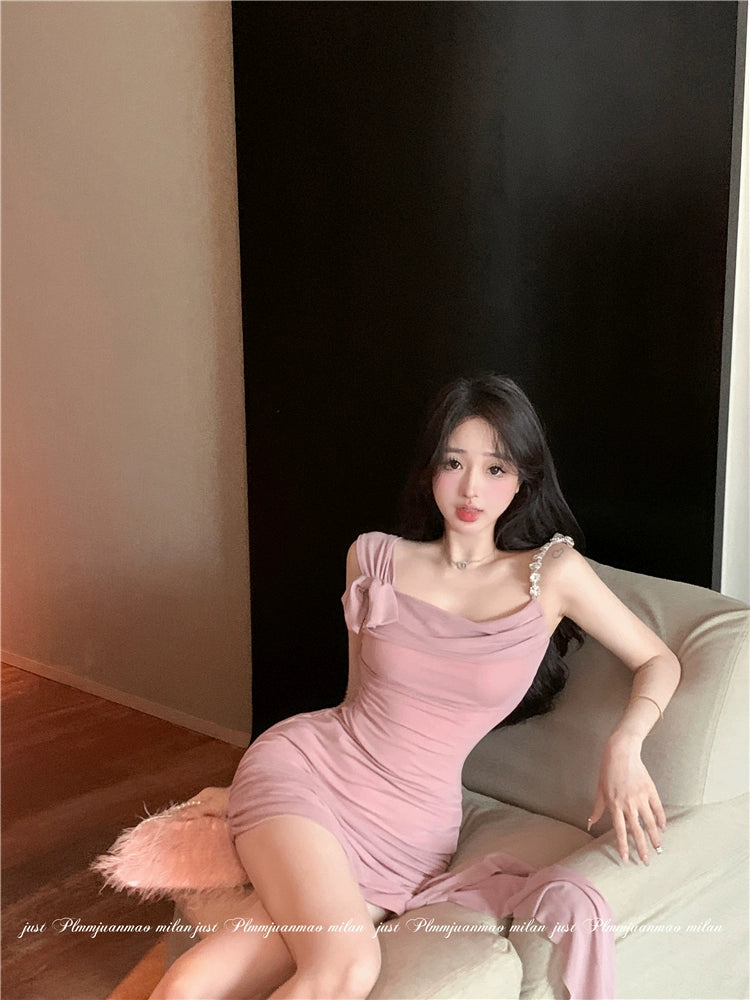 Fashion women's wear Pure Desire Pink Sling Dress Women's Spring and Summer Elegant Sexy Sweet Hot Girl Slim Hip Skirt Small Dress