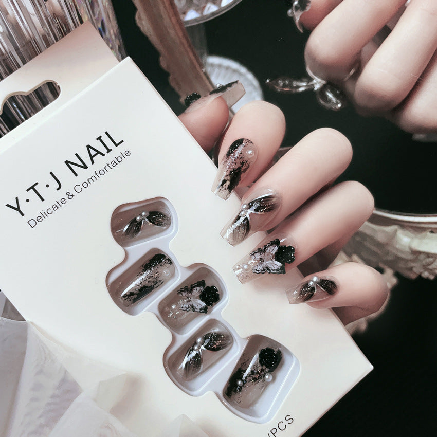Fashion  nail Pure Desire Fake Nail Patch Black Pansy Finished Nail Beauty False Nails Removable Nail Tip Wear Nail X104