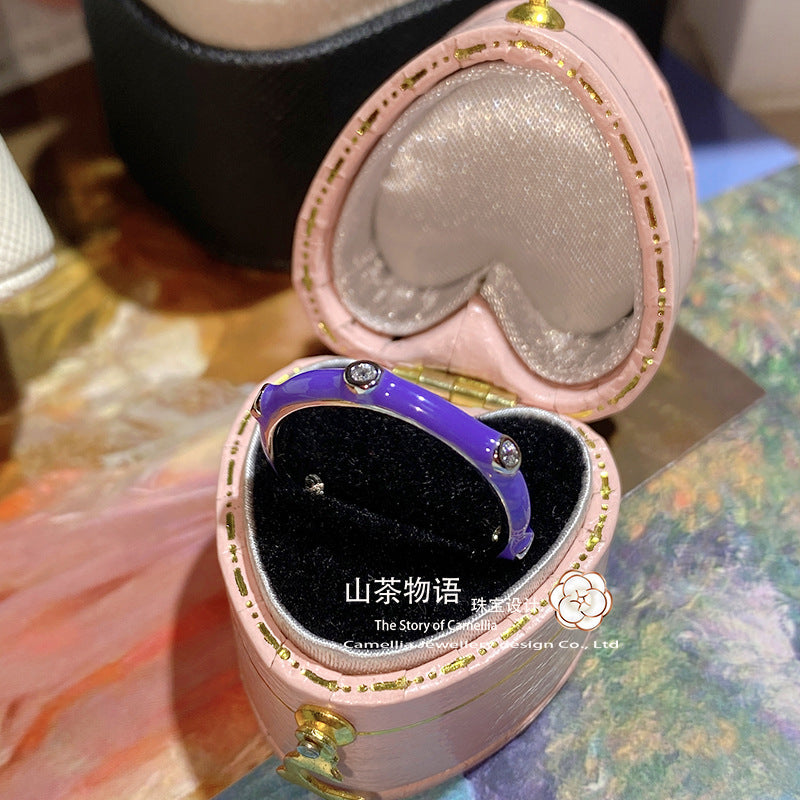 Camellia多巴胺少女境外彩虹锆石时尚百搭手工珐琅不褪色叠带戒指