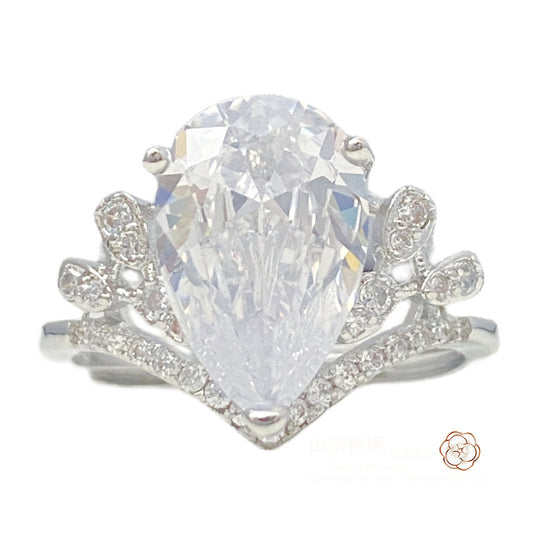 Camellia欧美夸张富婆轻奢水滴8×12克拉戒指女 5A锆精致皇冠指环