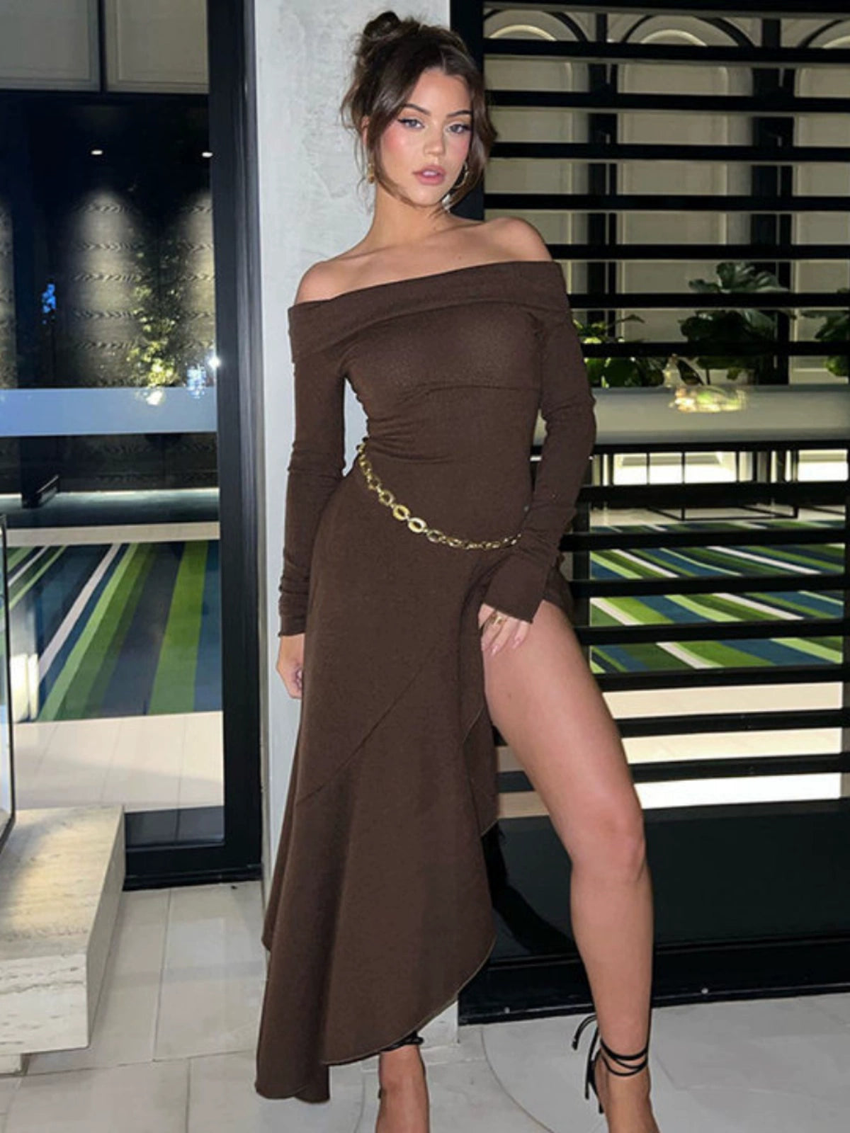 Fashion women's wear Fall 2024 New off-Shoulder Tube Top Long Sleeve Dress Hot Girl Sexy Slim Fit Slimming Hip-Wrapped Mid-Length Dress Fashion