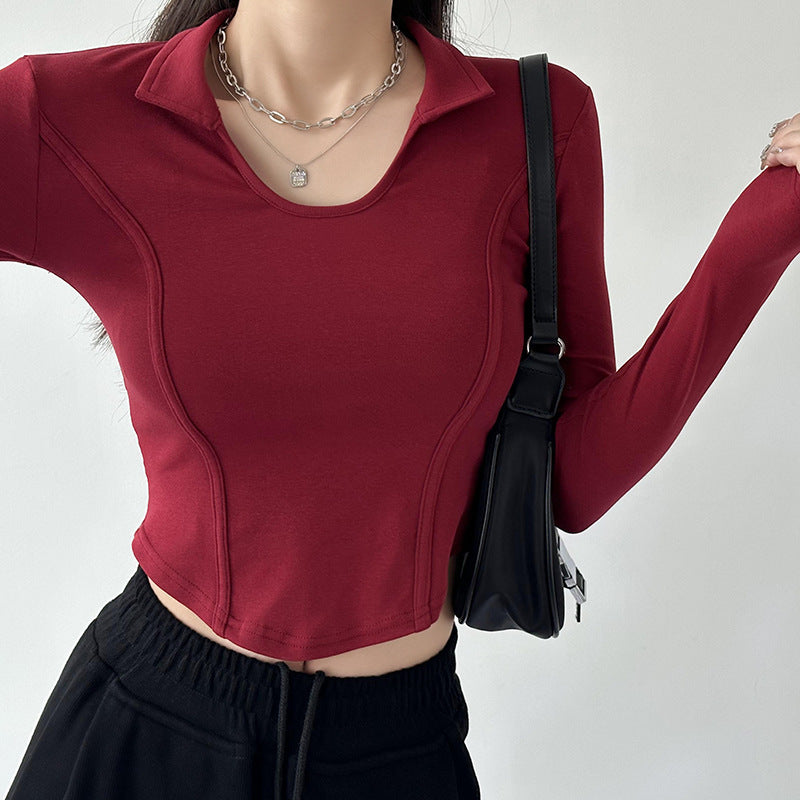 Fashion women's wear Women's Long-Sleeved T-shirt Autumn 2024 New Slim-Fit Slimming Bottoming Shirt Design Sense Niche Small Shoulder Top