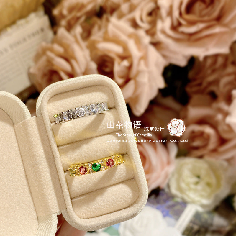 Camellia直播新品套装仿彩色碧玺糖果色开口戒指黄金色活口指环女