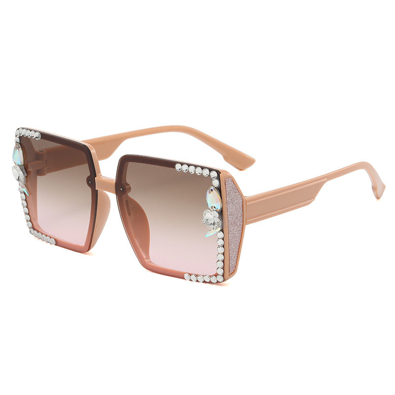 Women's fashion glasses 2023跨境新款镶钻太阳镜潮流韩版眼镜时尚街拍大框网红方框墨镜