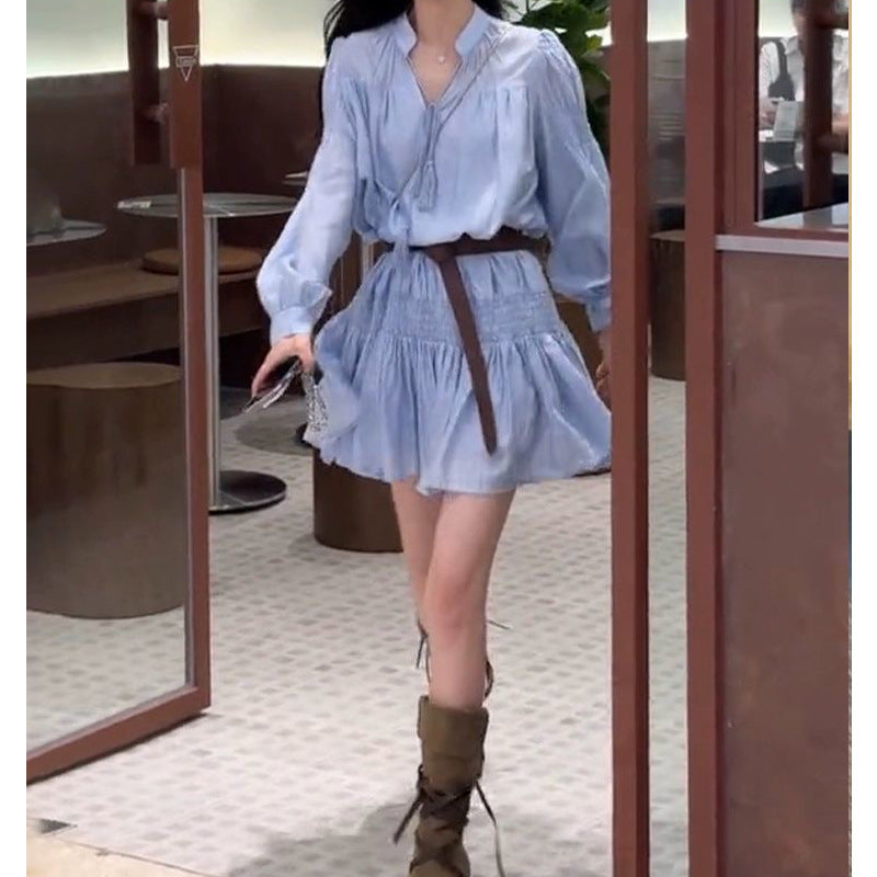 Dopamine dress Free shipping Tattoo MENGXIANG  Dopamine Dress White French Sweet Long Sleeve Dress Short Early Autumn New