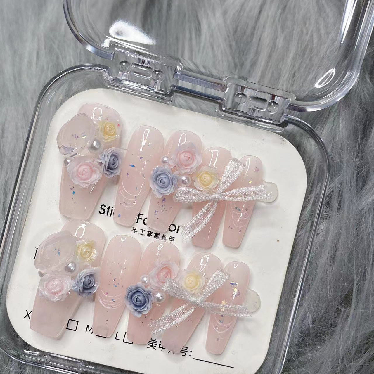 (Hand-Made Nail) Pure Hand-Wear Nail Manicure Three-Dimensional Carved Heavy Industry Bridal Manicure Rose Manor Xiaohongshu Nail Patch