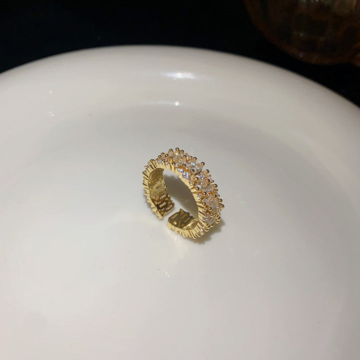 简约锆石几何开口戒指轻奢小众高级感食指戒网红百搭时尚手饰批发