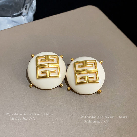 银针雕刻花纹圆圈耳环欧美夸张设计感耳钉个性小众气质耳饰批发女