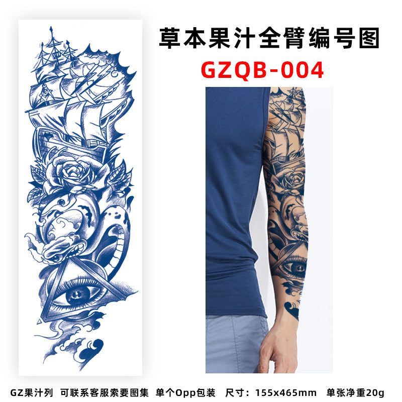 Free shipping Tattoo Factory in Stock Wholesale Herbal Juice Full Arm Tattoo Sticker Waterproof Sweat-Proof Imitation Tattoo Semi Permanent Tattoo Sticker