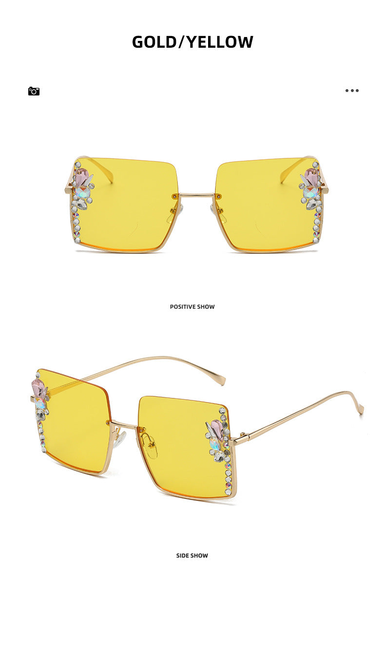 Women's fashion glasses 墨镜女防紫外线韩版潮大脸显瘦时尚大框镶钻太阳眼镜防晒2023新款