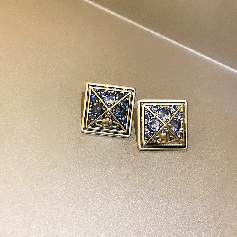 银针锆石镂空几何耳环欧美个性设计耳钉时尚小众金属复古耳饰批发