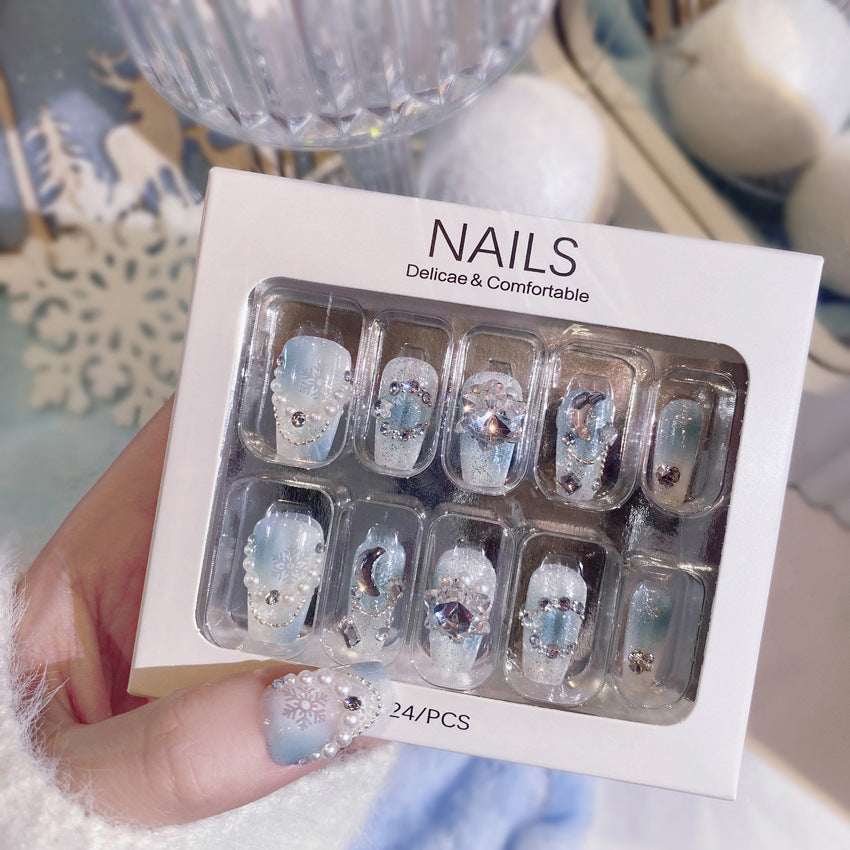 Fashion  nail Christmas New Year Snowflake Diamond Rhinestone Nail Stickers Nail Patch Removable Nail Tip Wear Finished Nail Beauty U16
