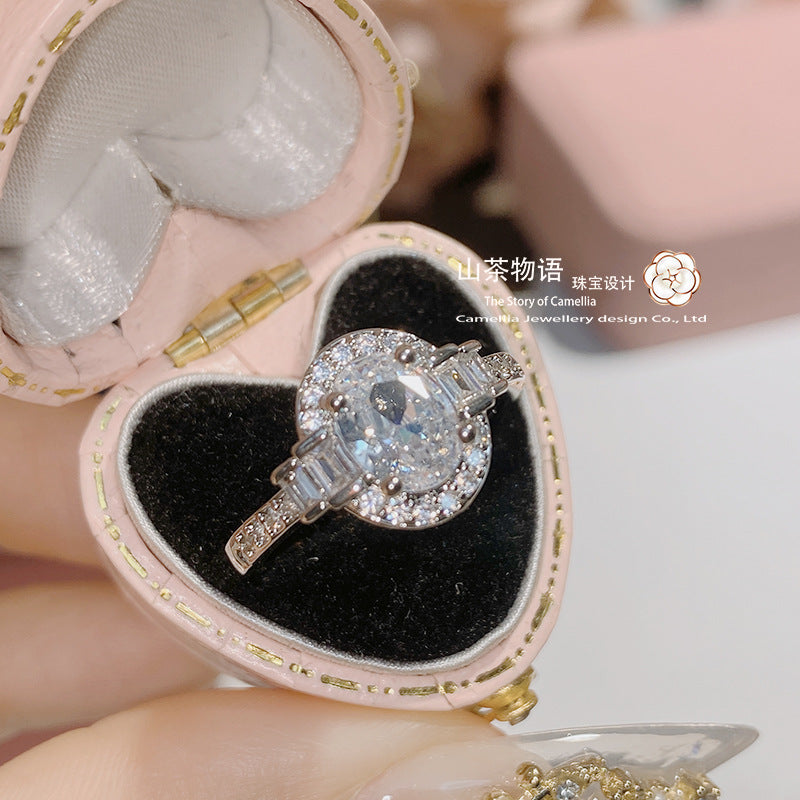 Camellia小富婆高定闪耀仿真钻女士戒指复古轻奢微镶5A锆彩宝指环