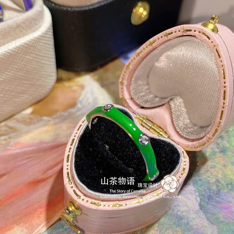 Camellia多巴胺少女境外彩虹锆石时尚百搭手工珐琅不褪色叠带戒指