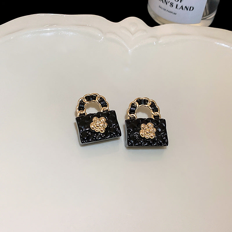 银针皮革手提包几何耳环韩国时尚气质耳钉个性创意设计感耳饰批发