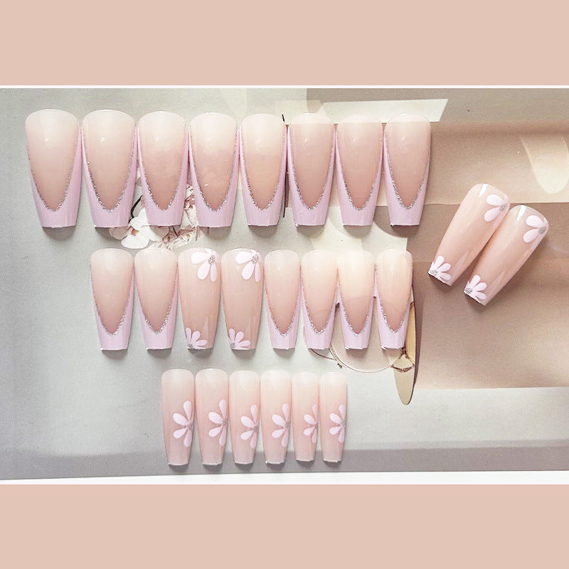 法式花瓣穿戴甲裸色nails 花朵跨境美甲片外贸假指甲长甲美甲贴片